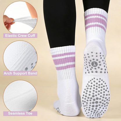Grip Pilates Crew Socks for Women, Non Slip Yoga Socks with Grips for Barre Hospital Grippy Sticky Sock