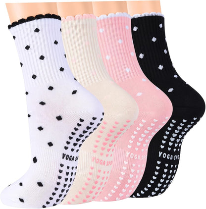 Grip Pilates Crew Socks for Women, Non Slip Yoga Socks with Grips for Barre Hospital Grippy Sticky Sock