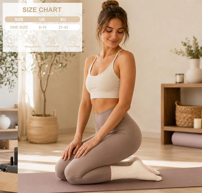 Grip Pilates Crew Socks for Women, Non Slip Yoga Socks with Grips for Barre Hospital Grippy Sticky Sock