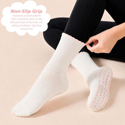 Grip Pilates Crew Socks for Women, Non Slip Yoga Socks with Grips for Barre Hospital Grippy Sticky Sock