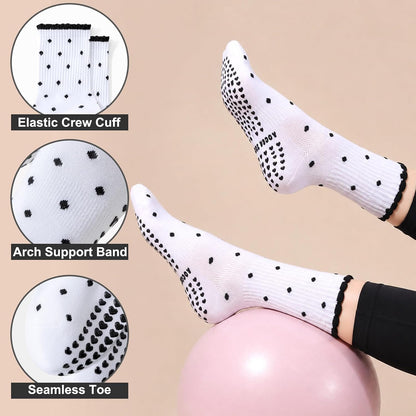 Grip Pilates Crew Socks for Women, Non Slip Yoga Socks with Grips for Barre Hospital Grippy Sticky Sock