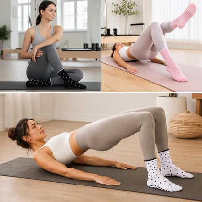 Grip Pilates Crew Socks for Women, Non Slip Yoga Socks with Grips for Barre Hospital Grippy Sticky Sock