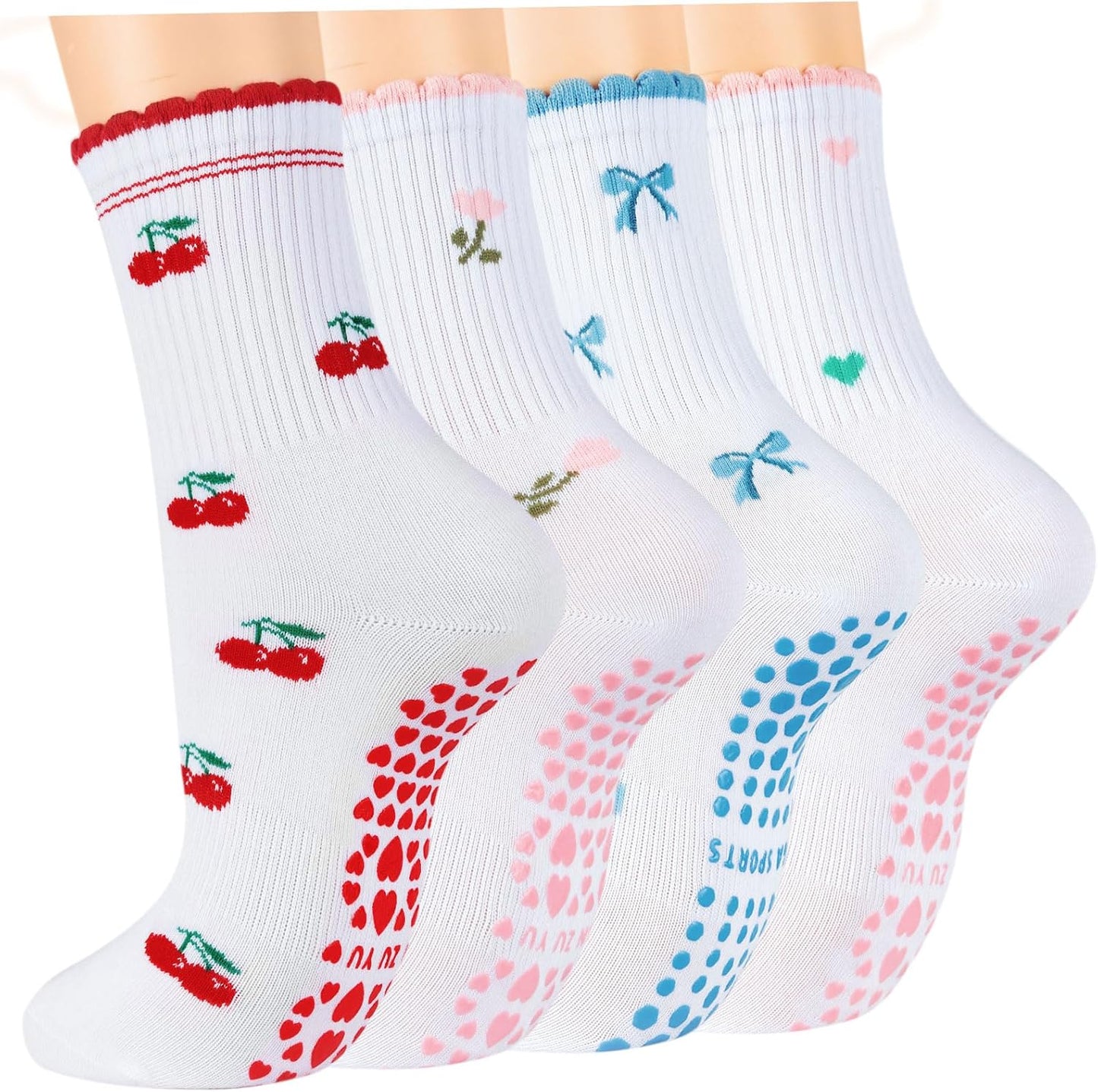 Grip Pilates Crew Socks for Women, Non Slip Yoga Socks with Grips for Barre Hospital Grippy Sticky Sock
