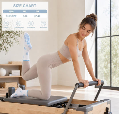 Grip Pilates Crew Socks for Women, Non Slip Yoga Socks with Grips for Barre Hospital Grippy Sticky Sock