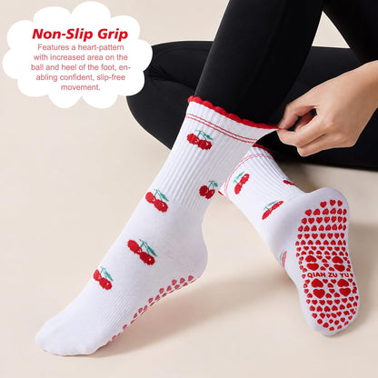 Grip Pilates Crew Socks for Women, Non Slip Yoga Socks with Grips for Barre Hospital Grippy Sticky Sock