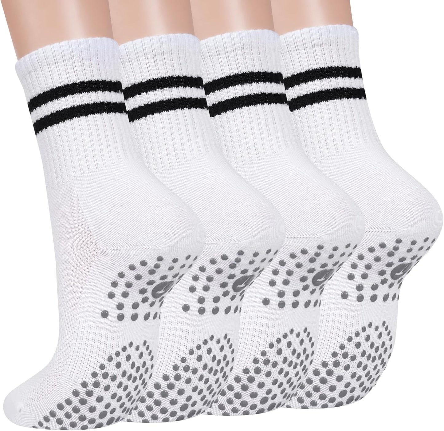 Grip Pilates Crew Socks for Women, Non Slip Yoga Socks with Grips for Barre Hospital Grippy Sticky Sock