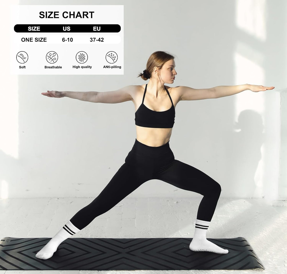 Grip Pilates Crew Socks for Women, Non Slip Yoga Socks with Grips for Barre Hospital Grippy Sticky Sock