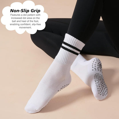 Grip Pilates Crew Socks for Women, Non Slip Yoga Socks with Grips for Barre Hospital Grippy Sticky Sock