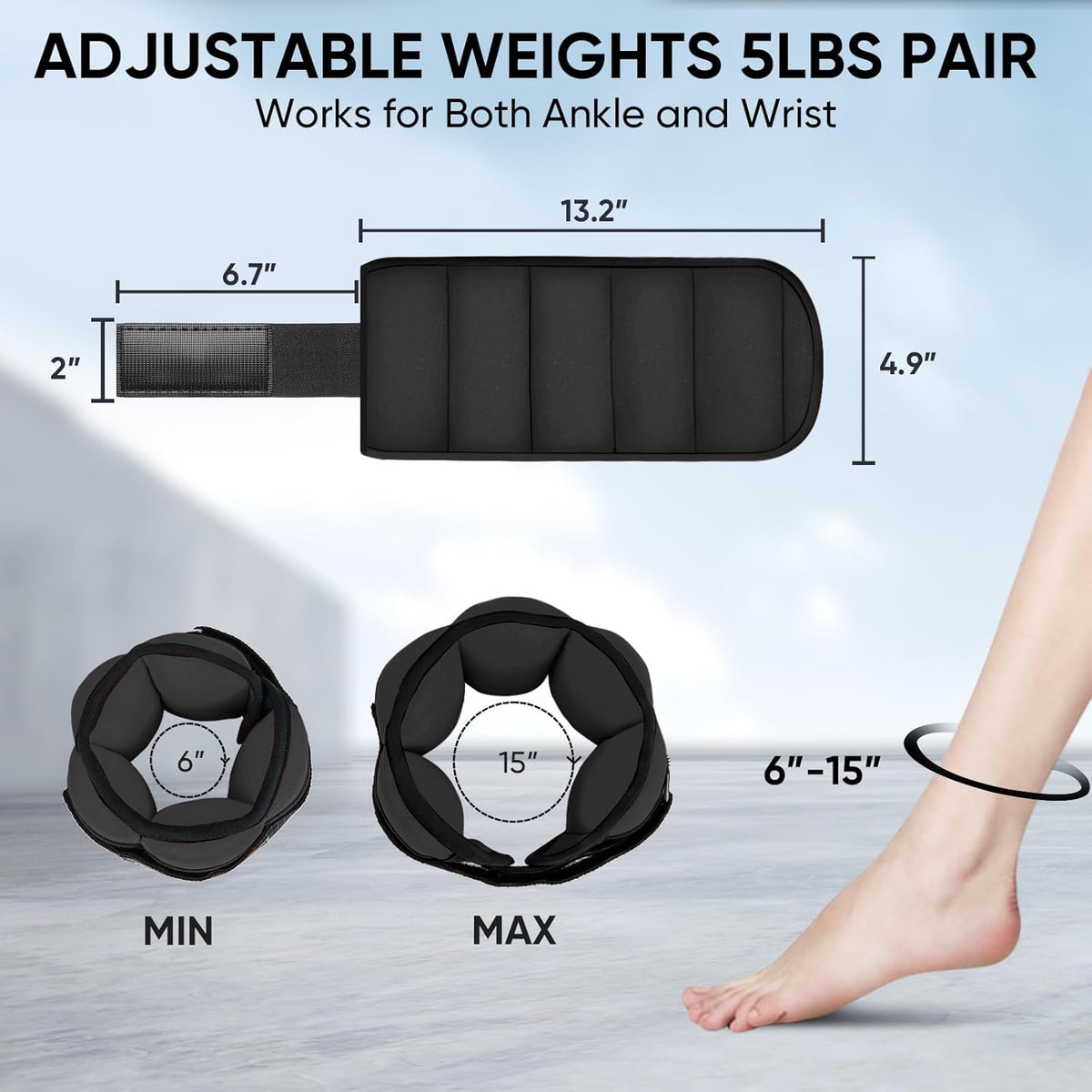 Adjustable Ankle Weights for Women and Men, Modularized Leg Weight Straps for Yoga, Walking, Running, Aerobics, Gym, Physical Therapy