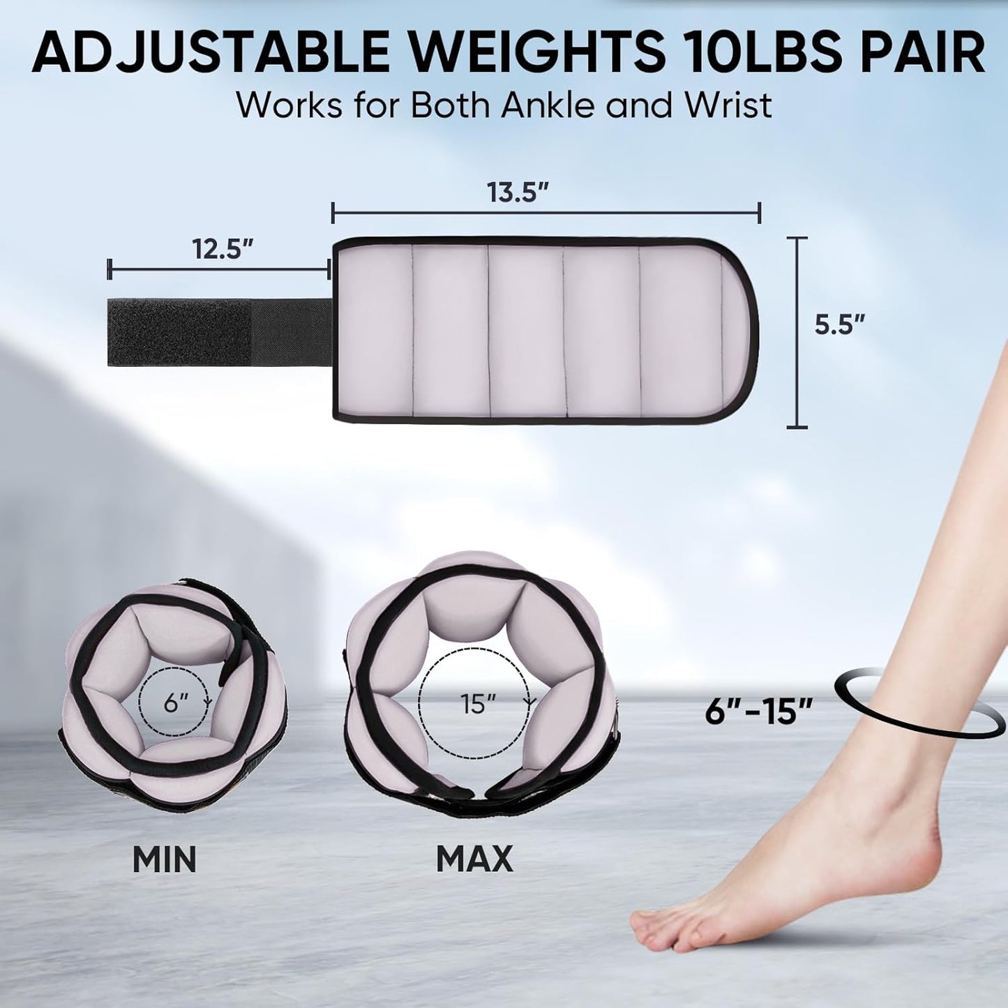 Adjustable Ankle Weights for Women and Men, Modularized Leg Weight Straps for Yoga, Walking, Running, Aerobics, Gym, Physical Therapy