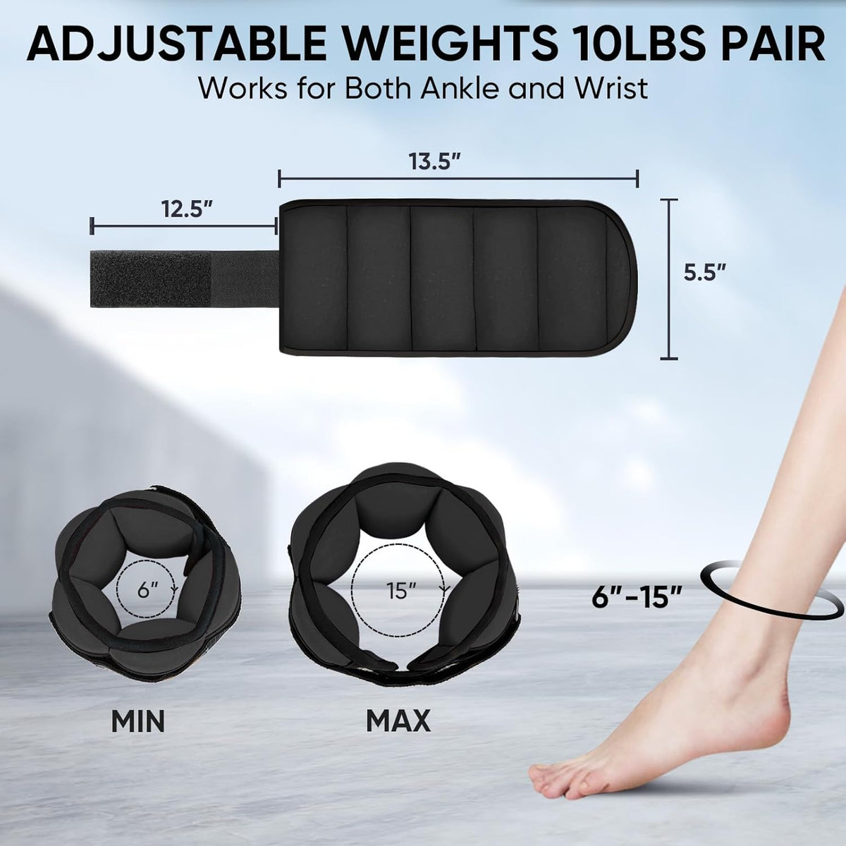 Adjustable Ankle Weights for Women and Men, Modularized Leg Weight Straps for Yoga, Walking, Running, Aerobics, Gym, Physical Therapy