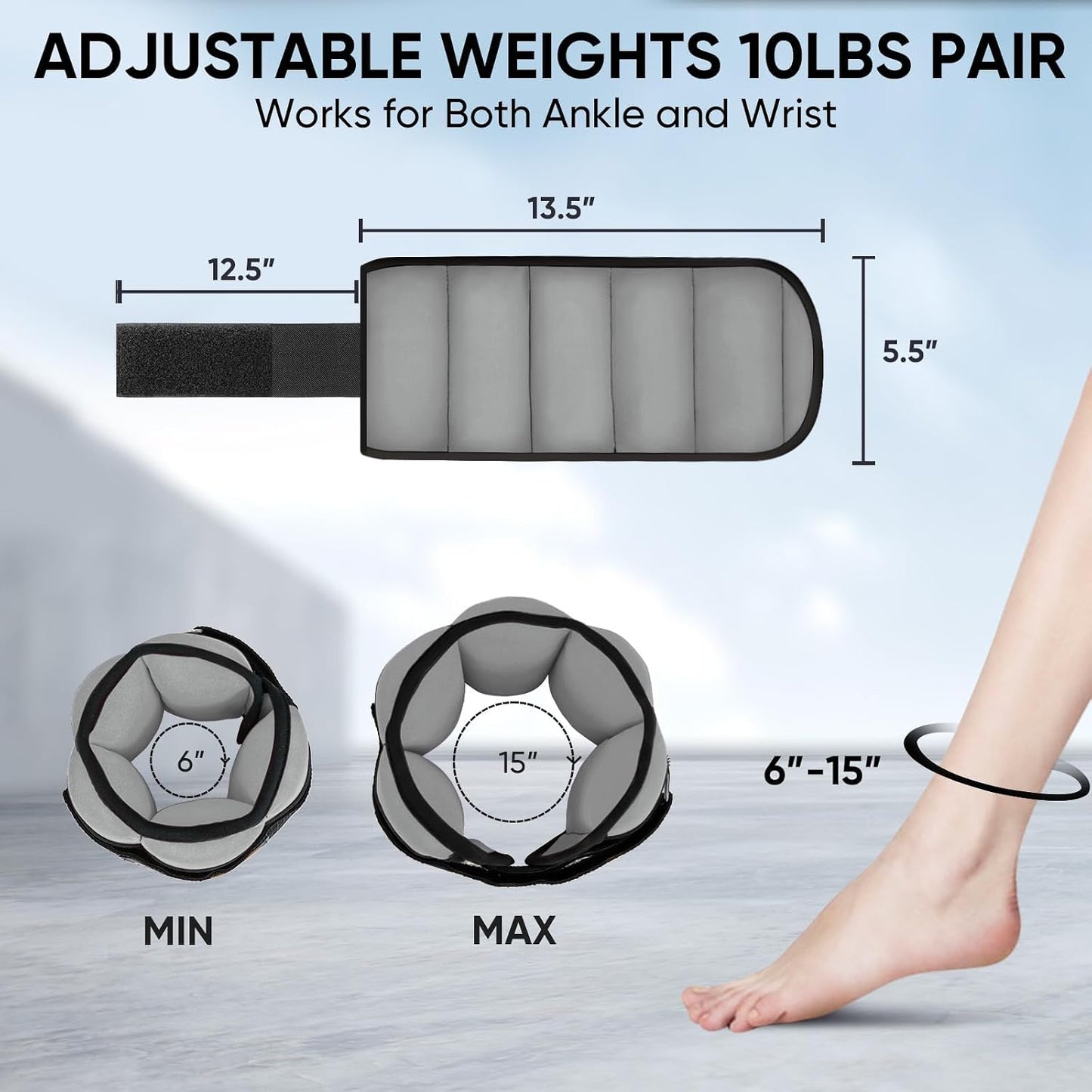 Adjustable Ankle Weights for Women and Men, Modularized Leg Weight Straps for Yoga, Walking, Running, Aerobics, Gym, Physical Therapy