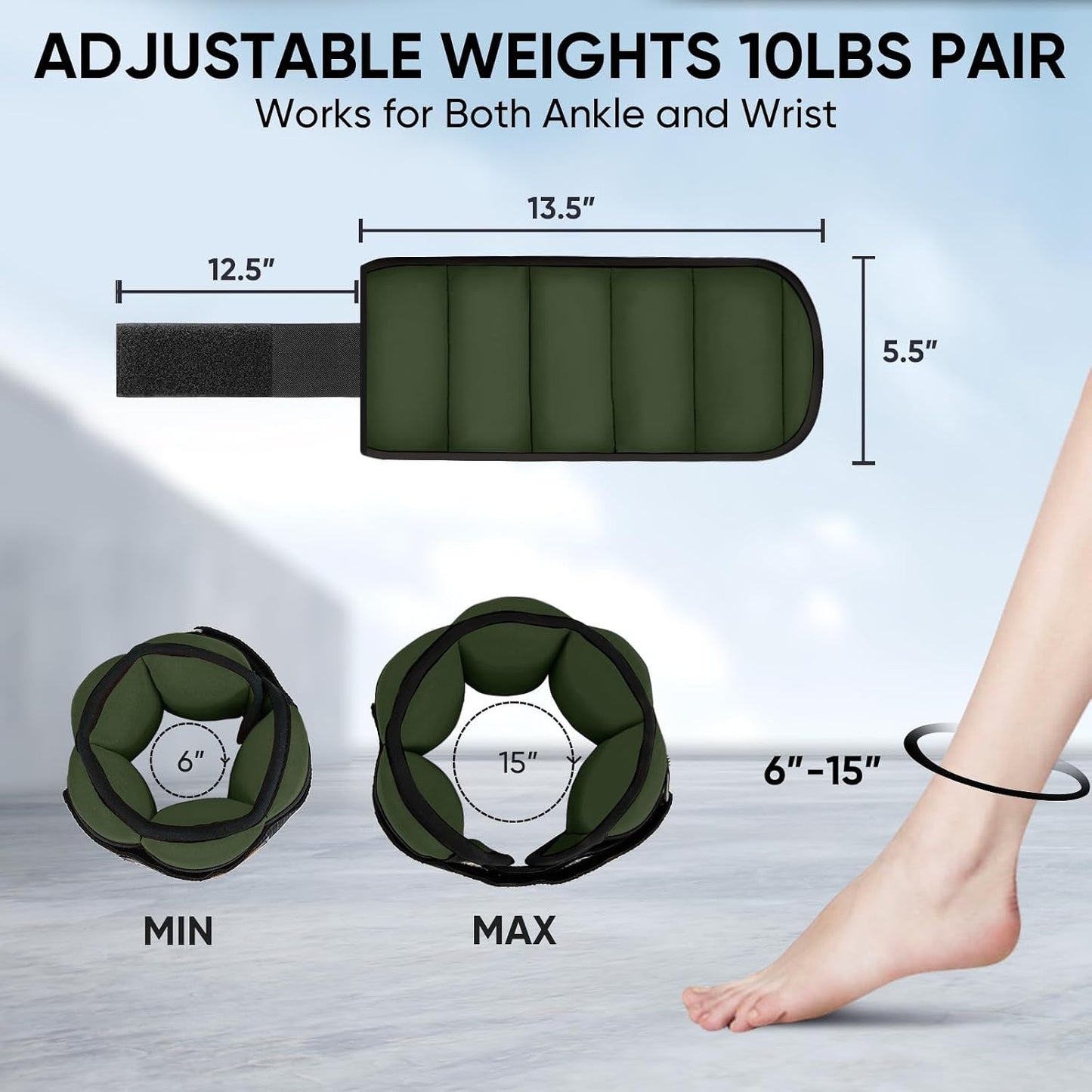 Adjustable Ankle Weights for Women and Men, Modularized Leg Weight Straps for Yoga, Walking, Running, Aerobics, Gym, Physical Therapy