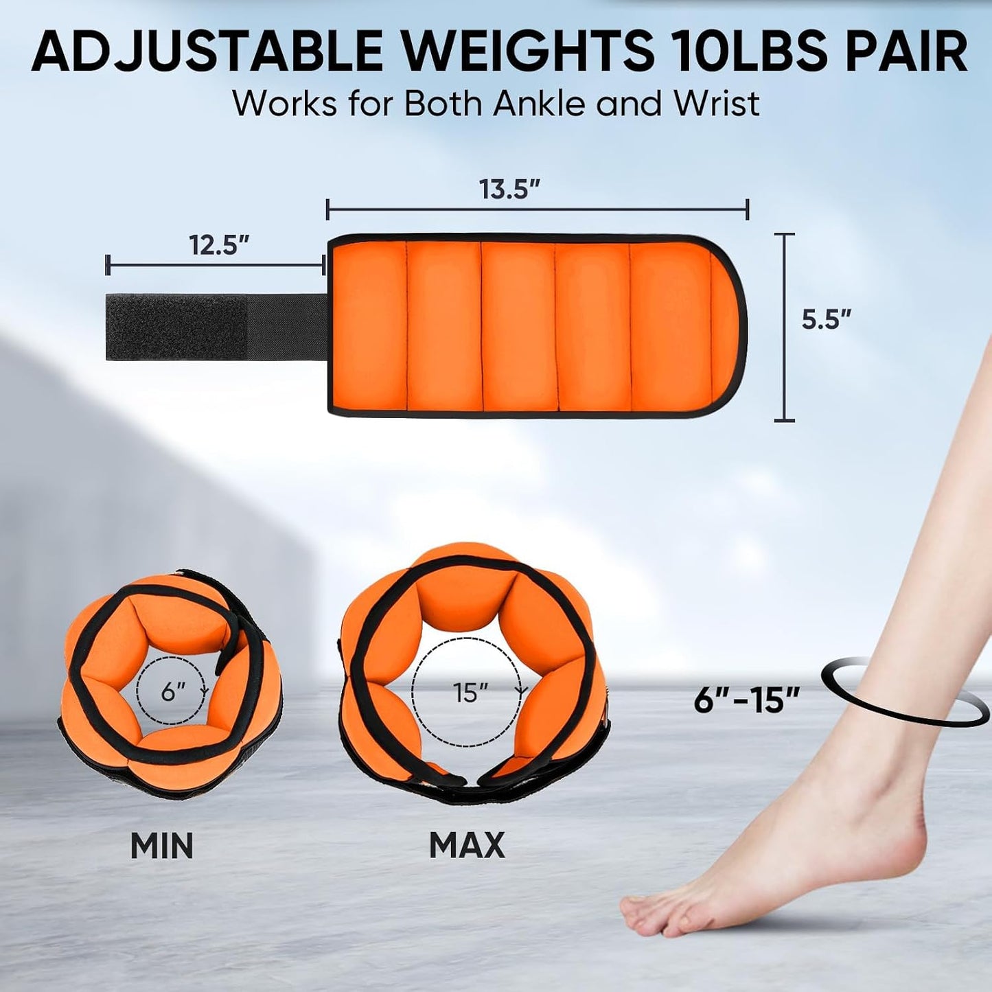 Adjustable Ankle Weights for Women and Men, Modularized Leg Weight Straps for Yoga, Walking, Running, Aerobics, Gym, Physical Therapy