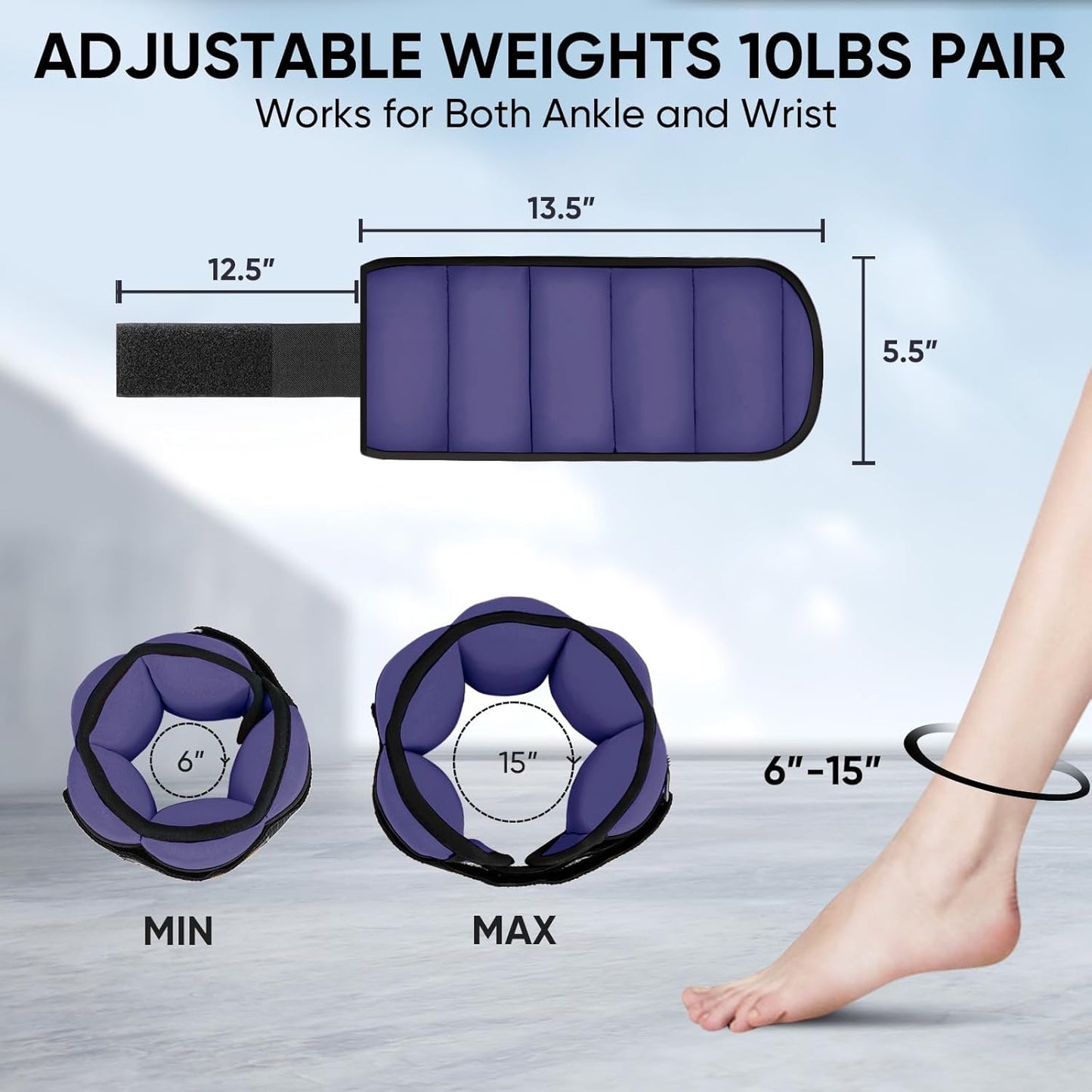 Adjustable Ankle Weights for Women and Men, Modularized Leg Weight Straps for Yoga, Walking, Running, Aerobics, Gym, Physical Therapy