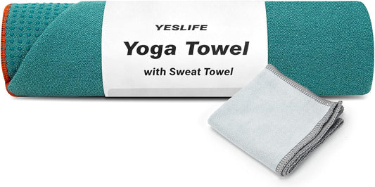 Non-Slip Extra Thick Hot Yoga Towel with One Sweat Towel, Microfiber Sweat Absorbent Yoga Mat Towel with Grip Dot, Pilates Mat, 72" x 24", Grey