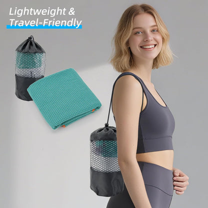 Non-Slip Extra Thick Hot Yoga Towel with One Sweat Towel, Microfiber Sweat Absorbent Yoga Mat Towel with Grip Dot, Pilates Mat, 72" x 24", Grey