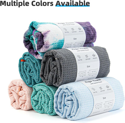 Non-Slip Extra Thick Hot Yoga Towel with One Sweat Towel, Microfiber Sweat Absorbent Yoga Mat Towel with Grip Dot, Pilates Mat, 72" x 24", Grey