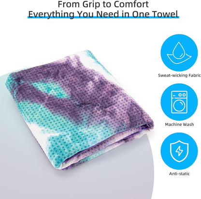 Non-Slip Extra Thick Hot Yoga Towel with One Sweat Towel, Microfiber Sweat Absorbent Yoga Mat Towel with Grip Dot, Pilates Mat, 72" x 24", Grey