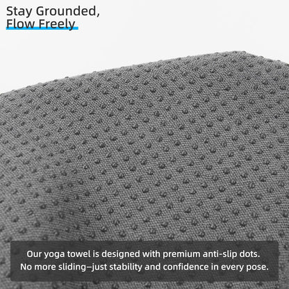 Non-Slip Extra Thick Hot Yoga Towel with One Sweat Towel, Microfiber Sweat Absorbent Yoga Mat Towel with Grip Dot, Pilates Mat, 72" x 24", Grey