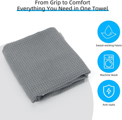 Non-Slip Extra Thick Hot Yoga Towel with One Sweat Towel, Microfiber Sweat Absorbent Yoga Mat Towel with Grip Dot, Pilates Mat, 72" x 24", Grey