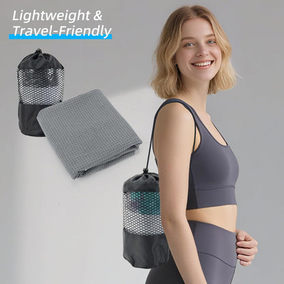 Non-Slip Extra Thick Hot Yoga Towel with One Sweat Towel, Microfiber Sweat Absorbent Yoga Mat Towel with Grip Dot, Pilates Mat, 72" x 24", Grey