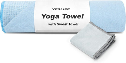 Non-Slip Extra Thick Hot Yoga Towel with One Sweat Towel, Microfiber Sweat Absorbent Yoga Mat Towel with Grip Dot, Pilates Mat, 72" x 24", Grey