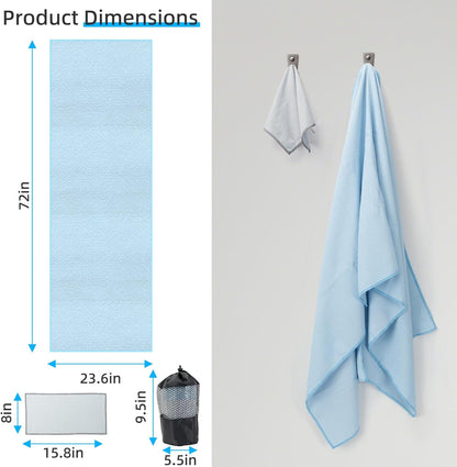 Non-Slip Extra Thick Hot Yoga Towel with One Sweat Towel, Microfiber Sweat Absorbent Yoga Mat Towel with Grip Dot, Pilates Mat, 72" x 24", Grey