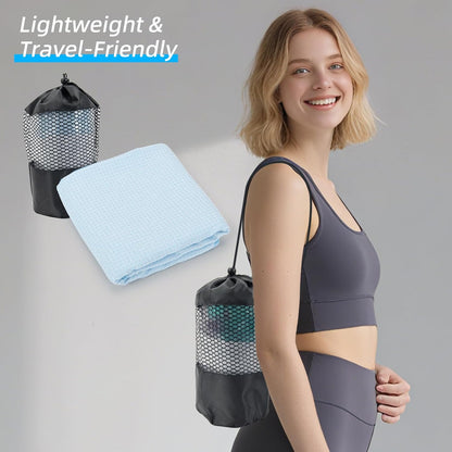 Non-Slip Extra Thick Hot Yoga Towel with One Sweat Towel, Microfiber Sweat Absorbent Yoga Mat Towel with Grip Dot, Pilates Mat, 72" x 24", Grey
