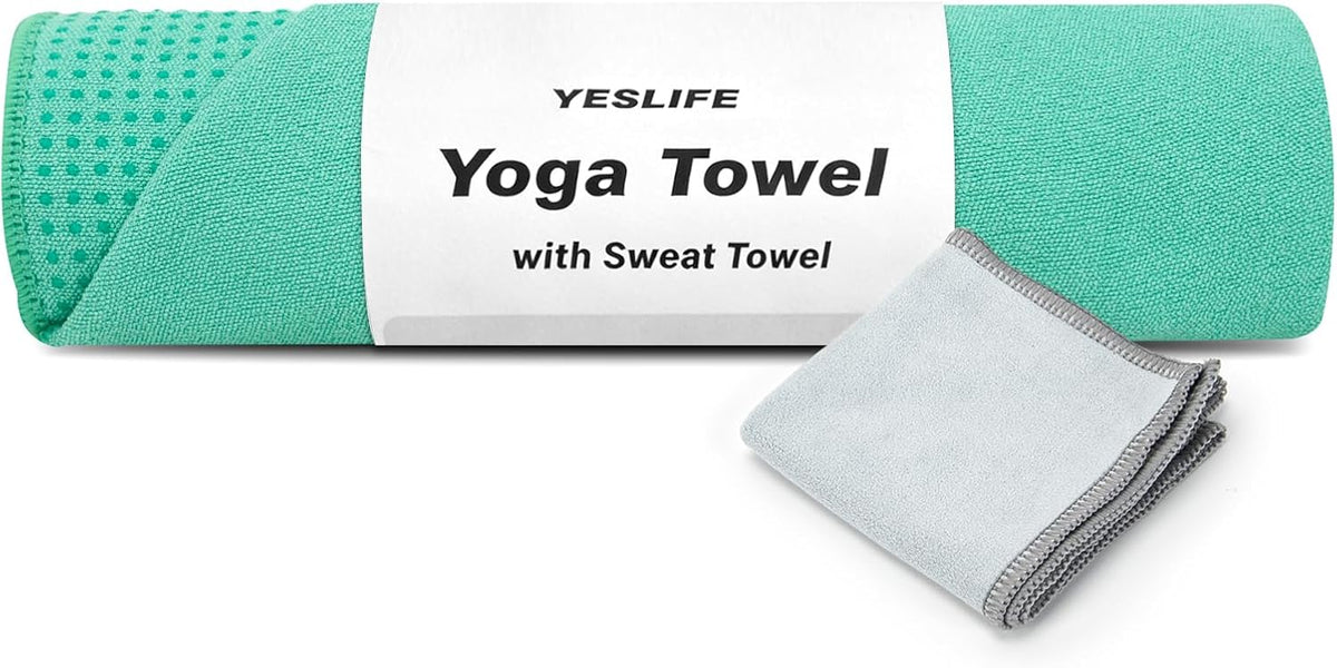 Non-Slip Extra Thick Hot Yoga Towel with One Sweat Towel, Microfiber Sweat Absorbent Yoga Mat Towel with Grip Dot, Pilates Mat, 72" x 24", Grey