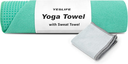 Non-Slip Extra Thick Hot Yoga Towel with One Sweat Towel, Microfiber Sweat Absorbent Yoga Mat Towel with Grip Dot, Pilates Mat, 72" x 24", Grey