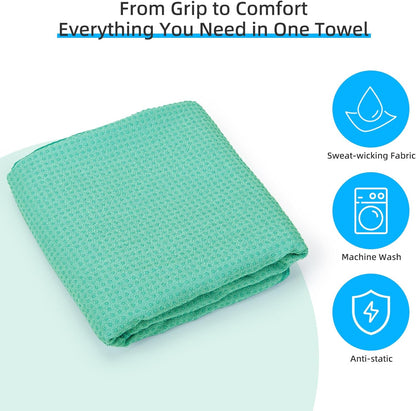 Non-Slip Extra Thick Hot Yoga Towel with One Sweat Towel, Microfiber Sweat Absorbent Yoga Mat Towel with Grip Dot, Pilates Mat, 72" x 24", Grey