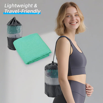Non-Slip Extra Thick Hot Yoga Towel with One Sweat Towel, Microfiber Sweat Absorbent Yoga Mat Towel with Grip Dot, Pilates Mat, 72" x 24", Grey