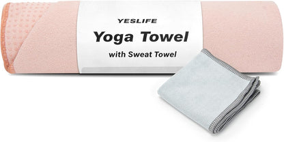 Non-Slip Extra Thick Hot Yoga Towel with One Sweat Towel, Microfiber Sweat Absorbent Yoga Mat Towel with Grip Dot, Pilates Mat, 72" x 24", Grey