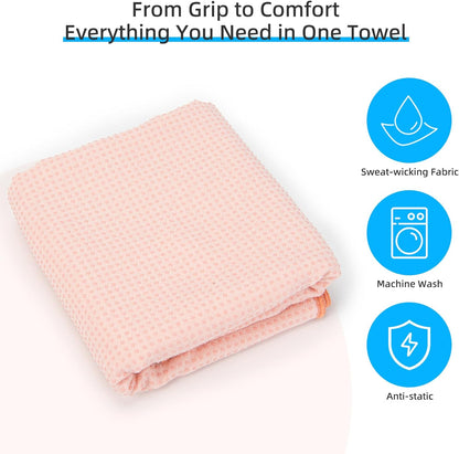 Non-Slip Extra Thick Hot Yoga Towel with One Sweat Towel, Microfiber Sweat Absorbent Yoga Mat Towel with Grip Dot, Pilates Mat, 72" x 24", Grey
