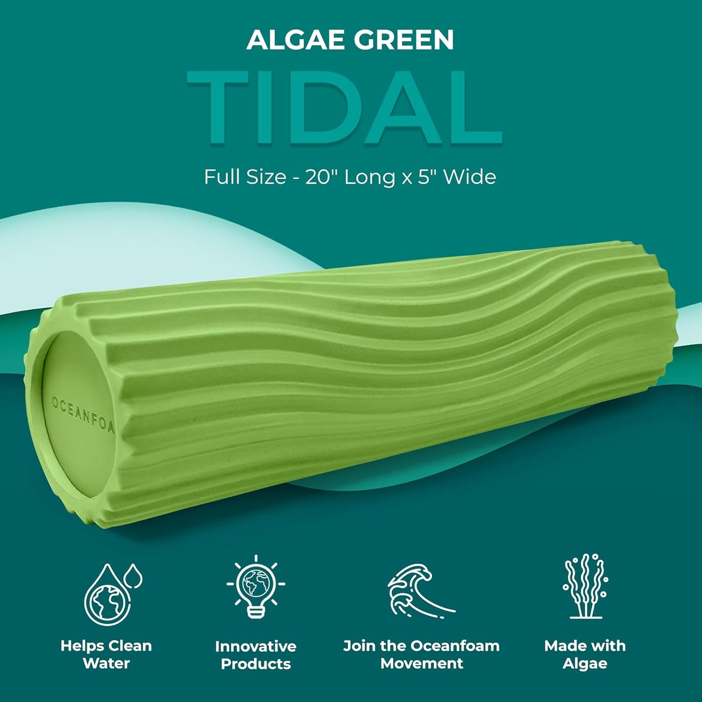 Tidal Roller - Natural - Muscle Massage Foam Roller for Back Pain & Stretching - Firm and Ergonomic Wide Wave Textured - Yoga, Athletics, & Wellness - Full Size, 20" x 5" - Colors A