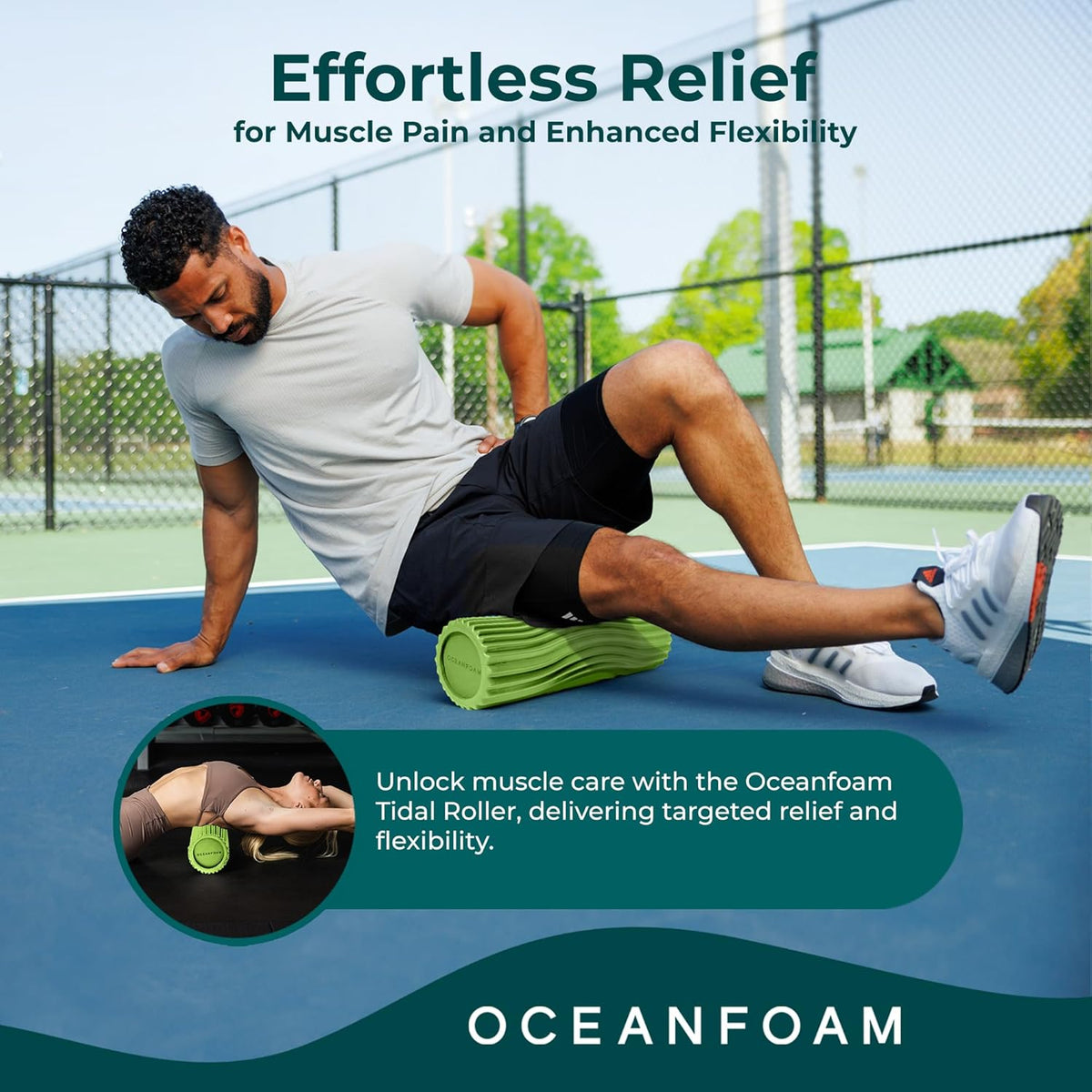 Tidal Roller - Natural - Muscle Massage Foam Roller for Back Pain & Stretching - Firm and Ergonomic Wide Wave Textured - Yoga, Athletics, & Wellness - Full Size, 20" x 5" - Colors A