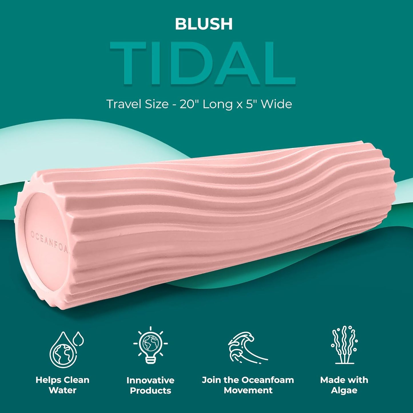Tidal Roller - Natural - Muscle Massage Foam Roller for Back Pain & Stretching - Firm and Ergonomic Wide Wave Textured - Yoga, Athletics, & Wellness - Full Size, 20" x 5" - Colors A