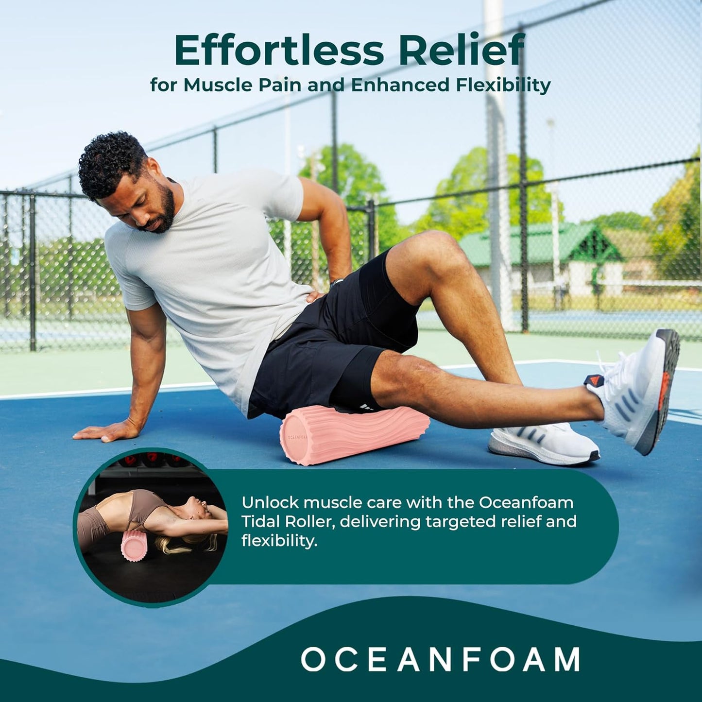 Tidal Roller - Natural - Muscle Massage Foam Roller for Back Pain & Stretching - Firm and Ergonomic Wide Wave Textured - Yoga, Athletics, & Wellness - Full Size, 20" x 5" - Colors A