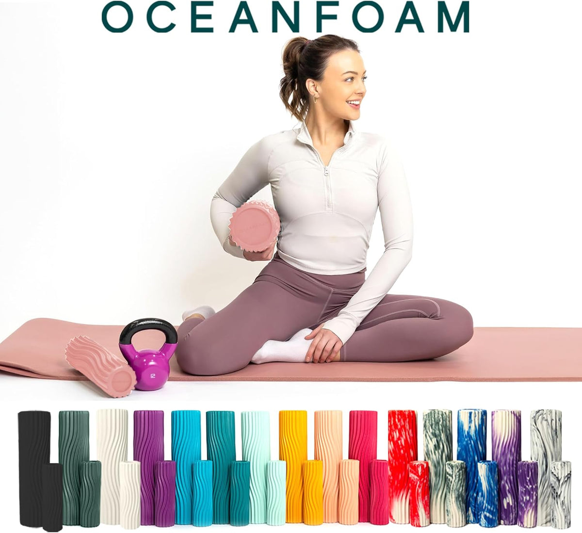 Tidal Roller - Natural - Muscle Massage Foam Roller for Back Pain & Stretching - Firm and Ergonomic Wide Wave Textured - Yoga, Athletics, & Wellness - Full Size, 20" x 5" - Colors A
