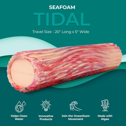 Tidal Roller - Natural - Muscle Massage Foam Roller for Back Pain & Stretching - Firm and Ergonomic Wide Wave Textured - Yoga, Athletics, & Wellness - Full Size, 20" x 5" - Colors A