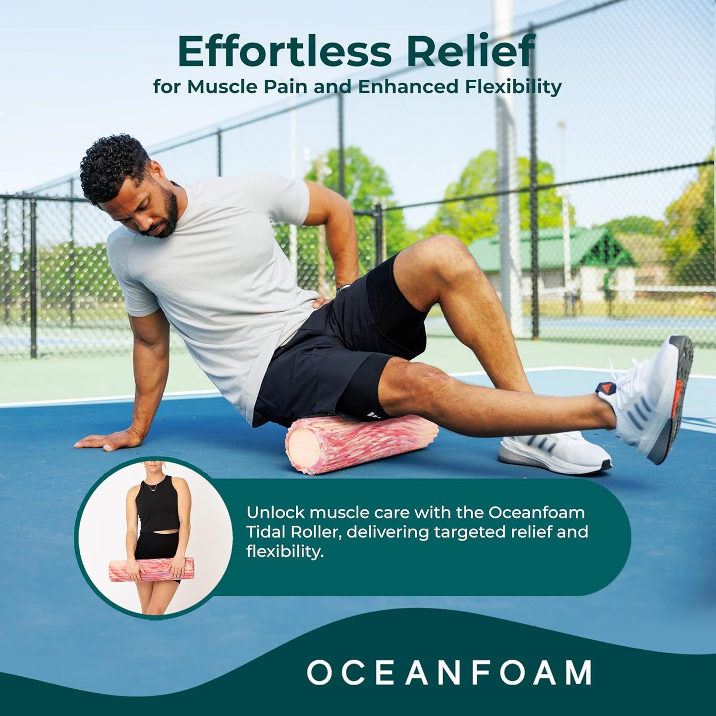Tidal Roller - Natural - Muscle Massage Foam Roller for Back Pain & Stretching - Firm and Ergonomic Wide Wave Textured - Yoga, Athletics, & Wellness - Full Size, 20" x 5" - Colors A
