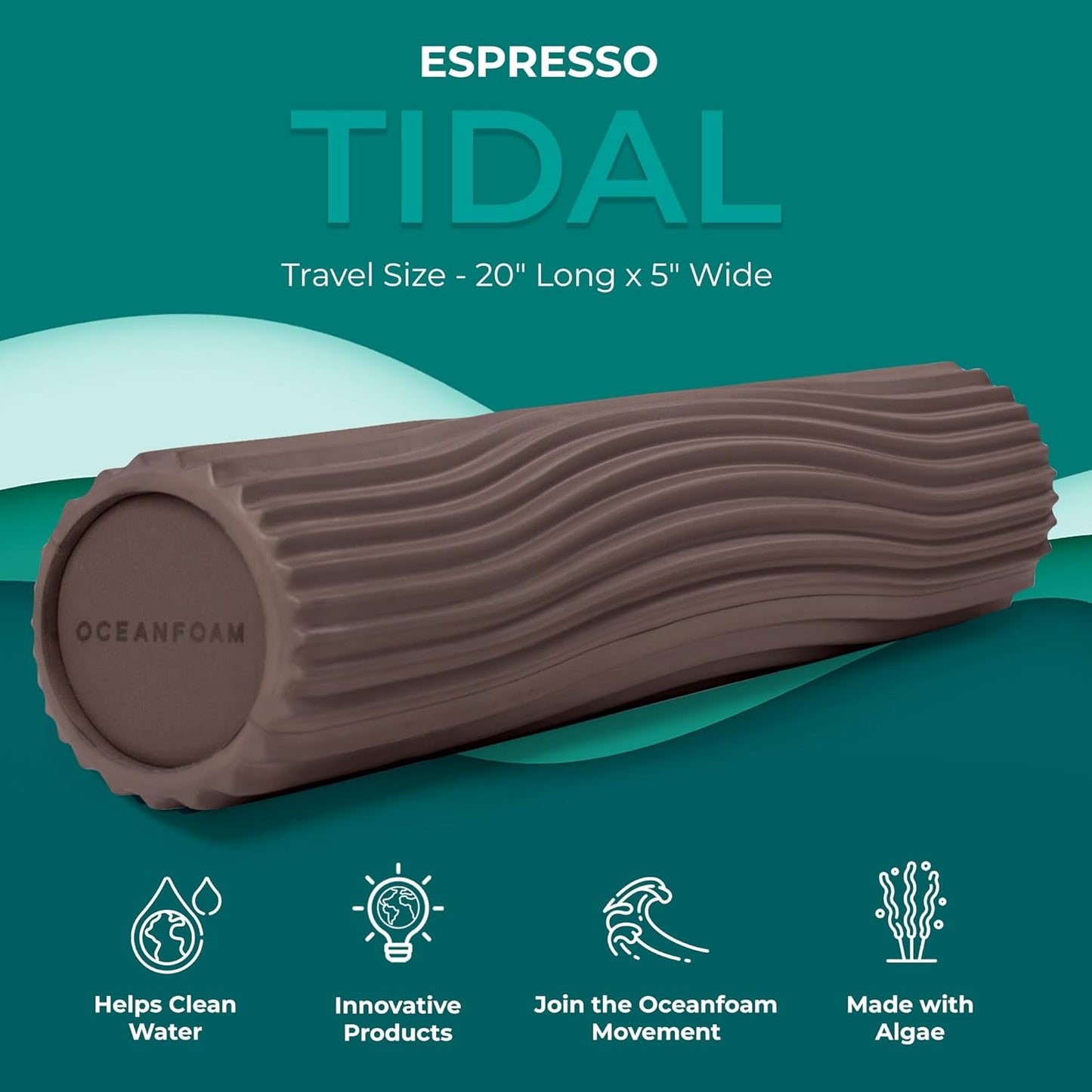 Tidal Roller - Natural - Muscle Massage Foam Roller for Back Pain & Stretching - Firm and Ergonomic Wide Wave Textured - Yoga, Athletics, & Wellness - Full Size, 20" x 5" - Colors A