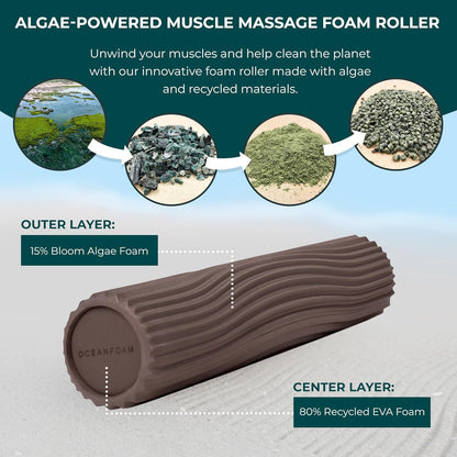 Tidal Roller - Natural - Muscle Massage Foam Roller for Back Pain & Stretching - Firm and Ergonomic Wide Wave Textured - Yoga, Athletics, & Wellness - Full Size, 20" x 5" - Colors A