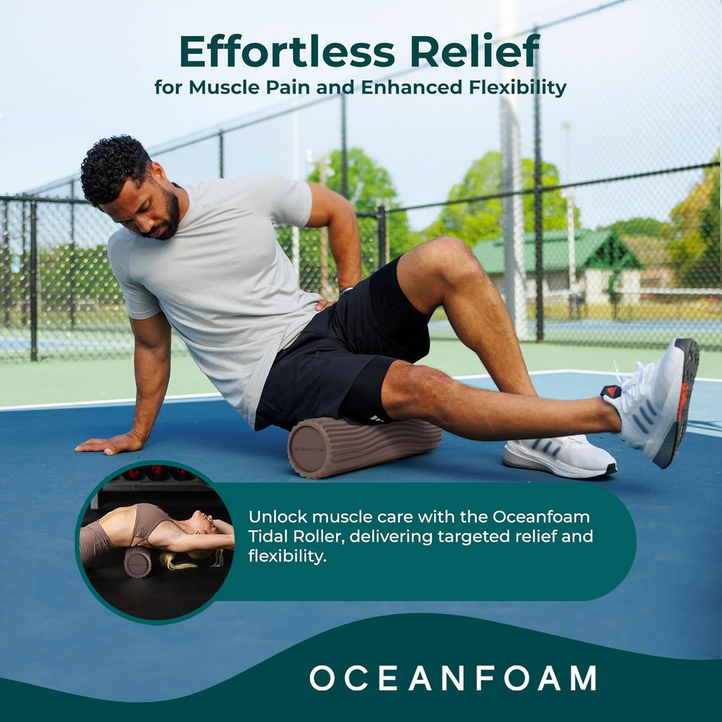 Tidal Roller - Natural - Muscle Massage Foam Roller for Back Pain & Stretching - Firm and Ergonomic Wide Wave Textured - Yoga, Athletics, & Wellness - Full Size, 20" x 5" - Colors A