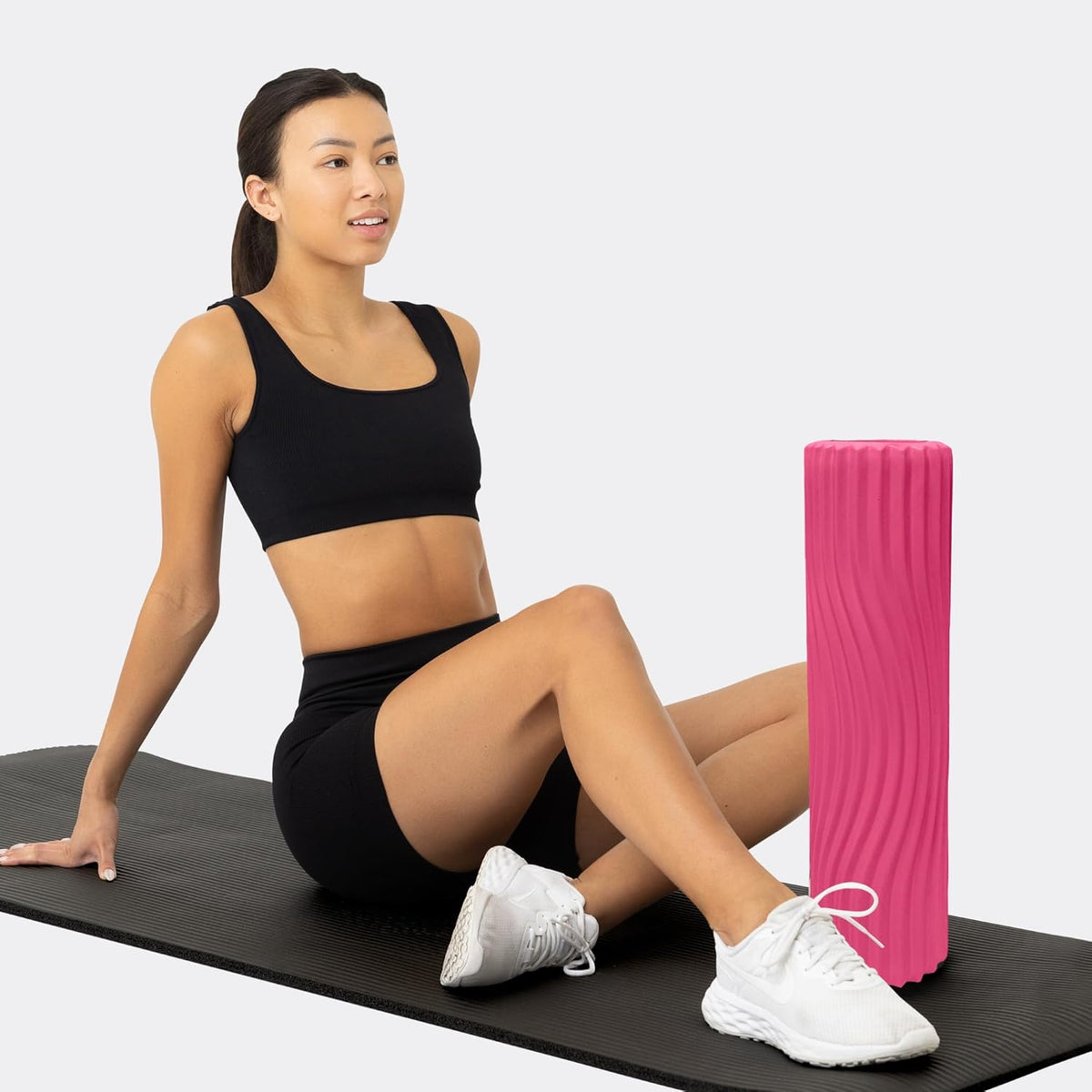 Tidal Roller - Natural - Muscle Massage Foam Roller for Back Pain & Stretching - Firm and Ergonomic Wide Wave Textured - Yoga, Athletics, & Wellness - Full Size, 20" x 5" - Colors A
