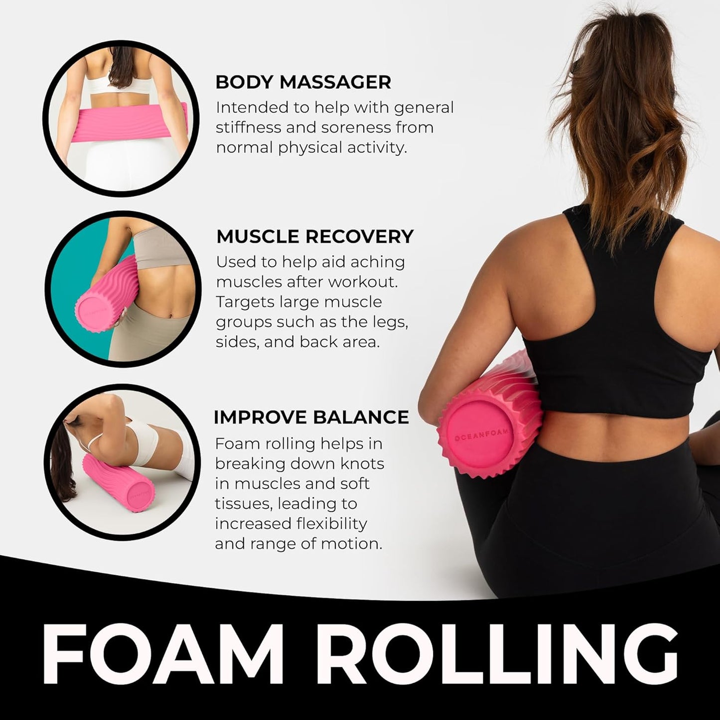 Tidal Roller - Natural - Muscle Massage Foam Roller for Back Pain & Stretching - Firm and Ergonomic Wide Wave Textured - Yoga, Athletics, & Wellness - Full Size, 20" x 5" - Colors A