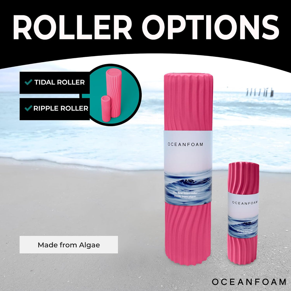 Tidal Roller - Natural - Muscle Massage Foam Roller for Back Pain & Stretching - Firm and Ergonomic Wide Wave Textured - Yoga, Athletics, & Wellness - Full Size, 20" x 5" - Colors A