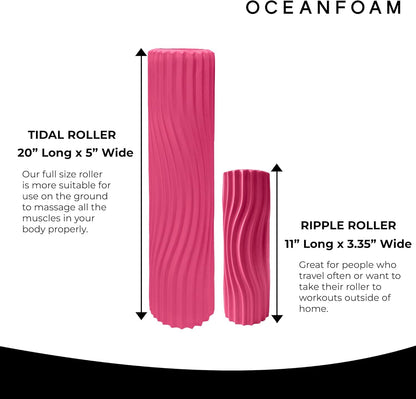 Tidal Roller - Natural - Muscle Massage Foam Roller for Back Pain & Stretching - Firm and Ergonomic Wide Wave Textured - Yoga, Athletics, & Wellness - Full Size, 20" x 5" - Colors A