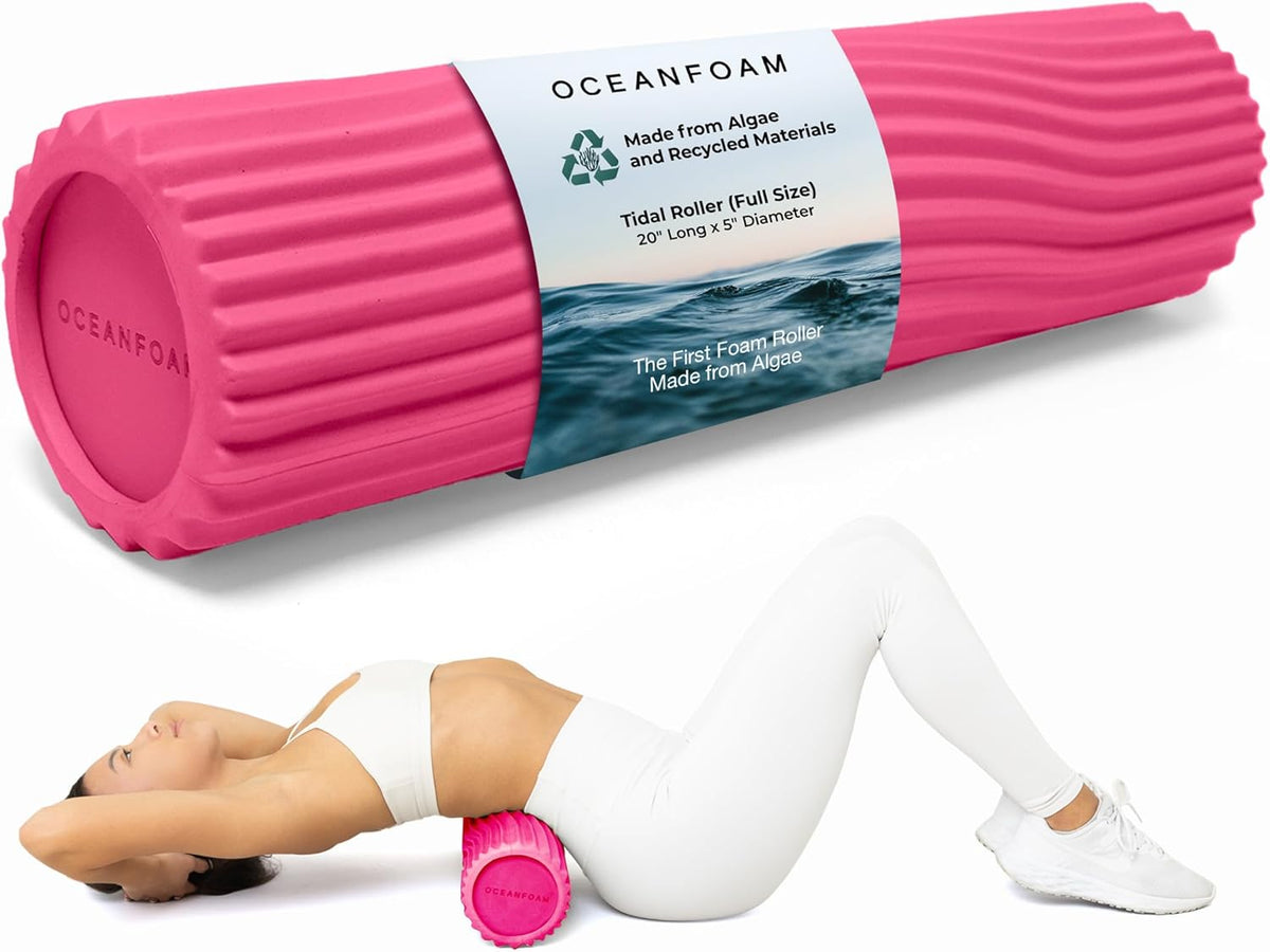 Tidal Roller - Natural - Muscle Massage Foam Roller for Back Pain & Stretching - Firm and Ergonomic Wide Wave Textured - Yoga, Athletics, & Wellness - Full Size, 20" x 5" - Colors A